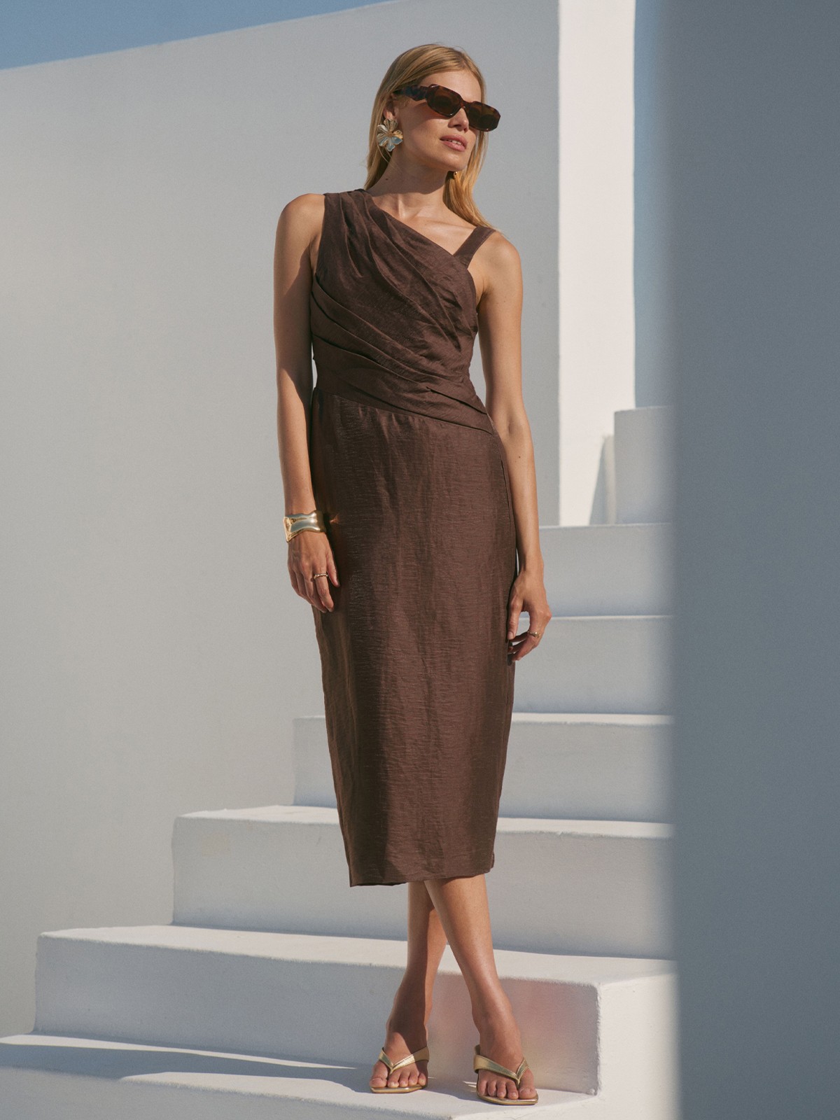 Linen Blend Midi Dress