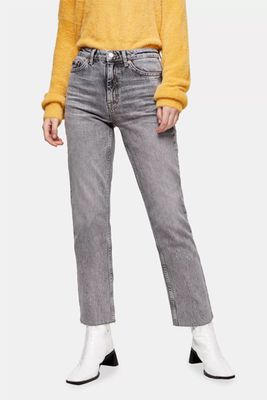 Grey Raw Hem Straight Jeans