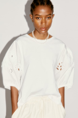 Embroidered Puff Sleeve T-Shirt, £19.99 | Zara