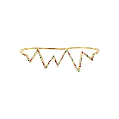 Gold Heartbeat Hand Cuff with Rainbow Stones