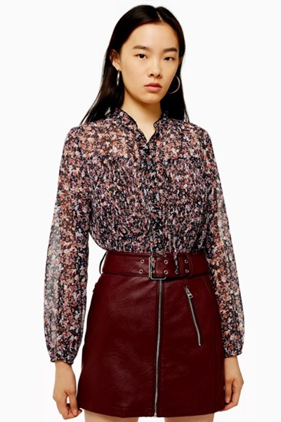 Pleated Neck Floral Blouse from Topshop