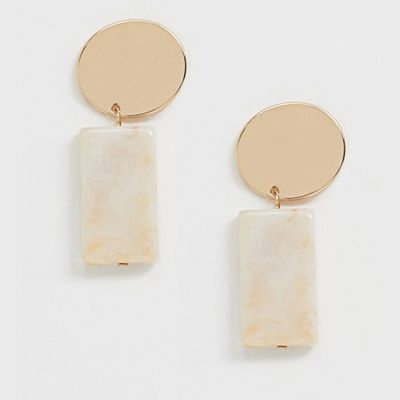 Brushed Disc Stud and Resin Bar Drop from Asos