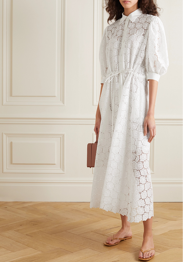 Valerie Broderie Anglaise Cotton Midi Shirt Dress from Evi Grintela