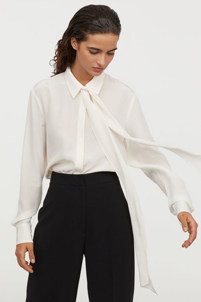 Tie-Collar Silk Blouse