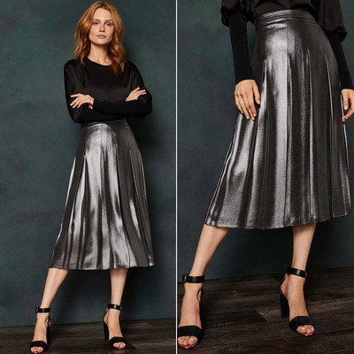 Laurraa Foil Pleated Midi Skirt