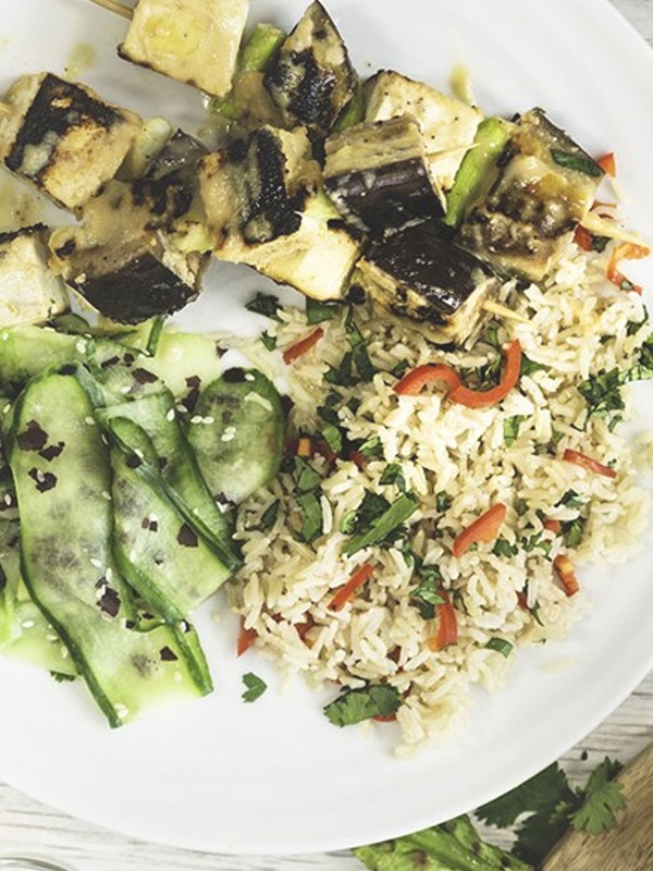 Miso Aubergine & Tofu Kebabs 