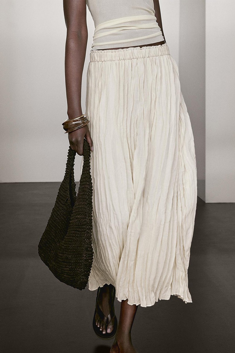 Flared Pleated Midi Skirt