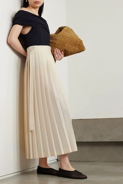 Pleated Wool-Blend Midi Wrap Skirt from Róhe