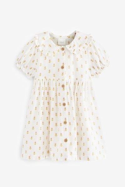 Frill Collar Button Through Short Sleeve Woven Dress from Next