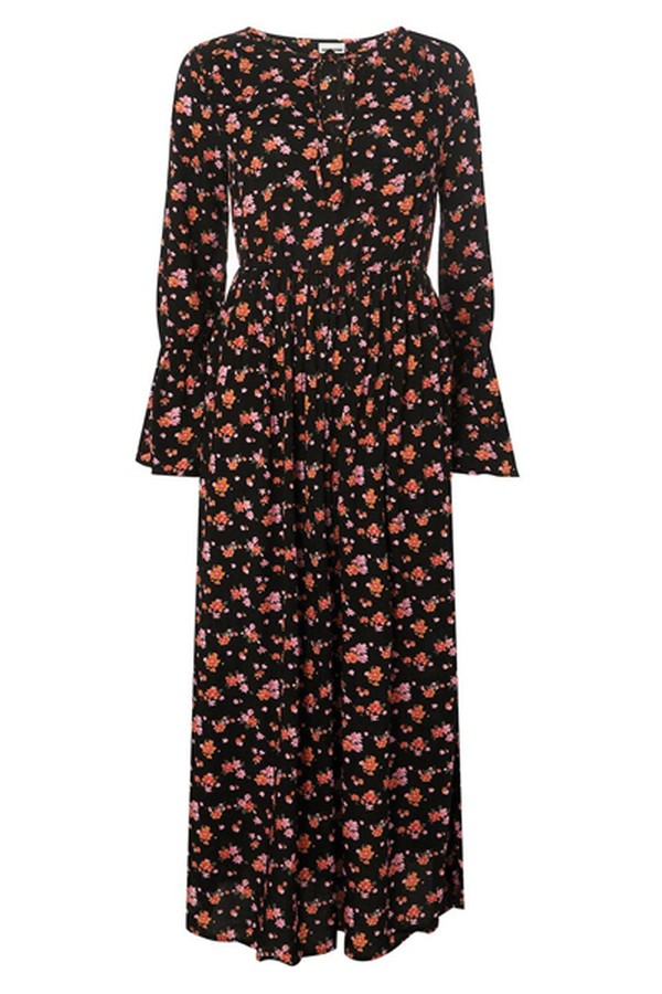 Noisy May Black Floral Flute Sleeve Maxi Dress