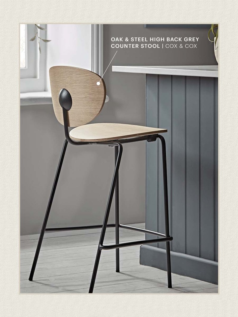 Oak & Steel High Back Grey Counter Stool, £99.99