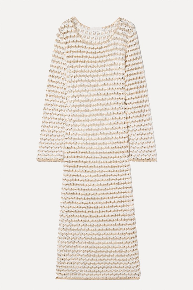 Tallow Metallic Crocheted Cotton-Blend Midi Dress from ZIMMERMANN