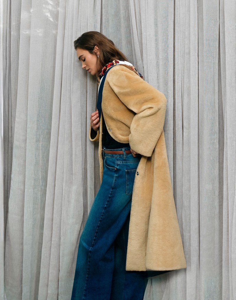 Collarless Bonded Fur Coat  from ASOS DESIGN