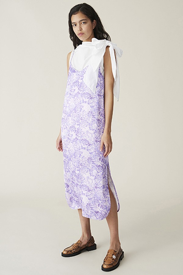 Floral-Print Satin Midi Dress from Ganni