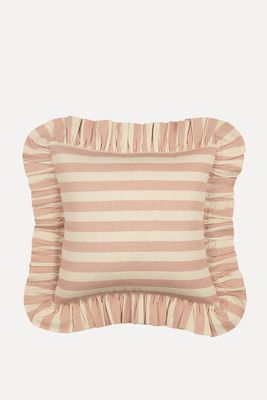 Tangier Rhubarb Stripe Frilly Cushion from Alice Palmer & Co.