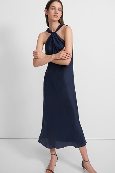 Twist Slip Dress In Slinky Twill