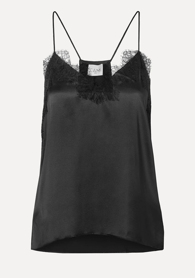 The Racer Lace-Trimmed Silk-Charmeuse Camisole from Cami NYC