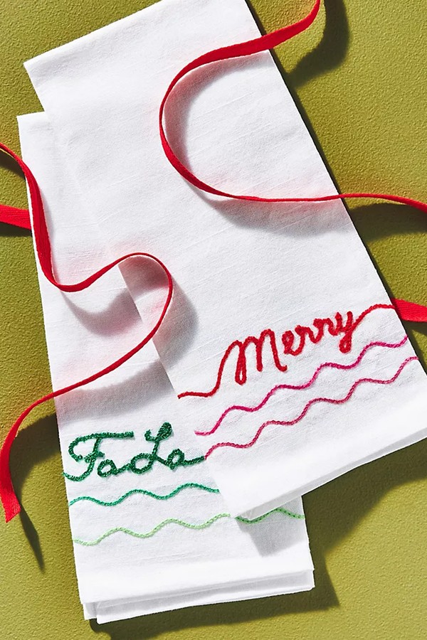 Festive Embroidered Cotton Hand Towels from ANTHROPOLOGIE