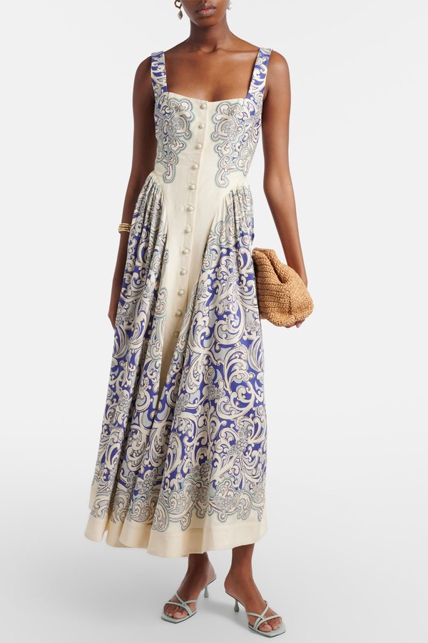 Printed Linen-Blend Dress from Alémais