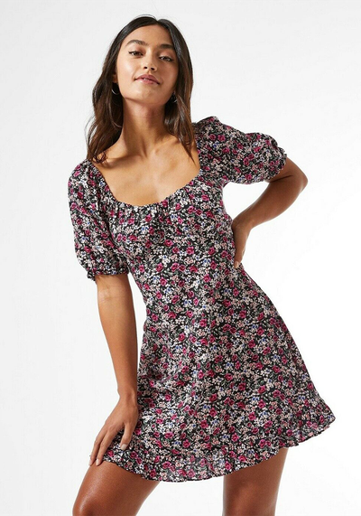 Petite Black Fushia Rose Tea Dress from Miss Selfridge