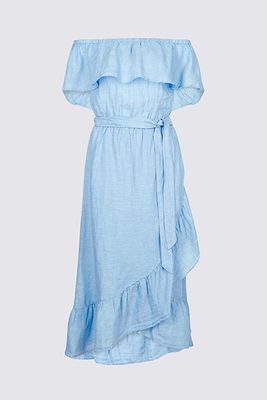 Pure Linen Half Sleeve Bardot Midi Dress