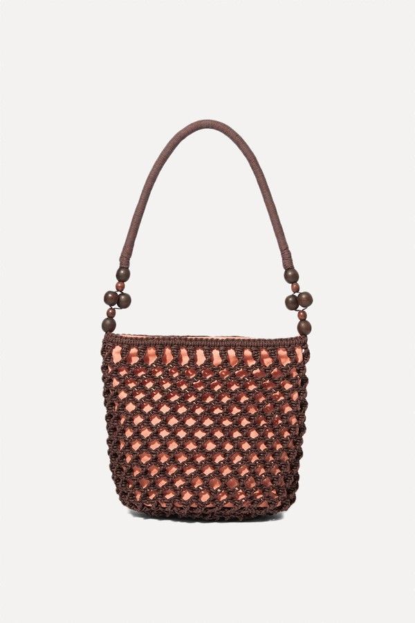 Bead-Detail Crocheted Bucket Bag