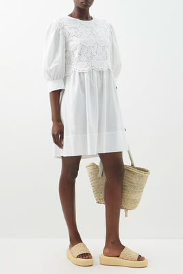 Lace-Panelled Cotton-Poplin Mini Dress from See By Chloé