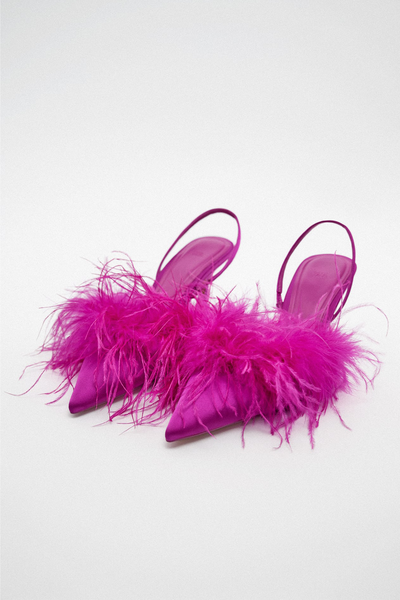 High-Heel Fabric Shoes With Feather Detail from Zara