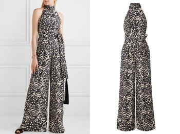 Lola Belted Printed Crepe Halterneck Jumpsuit from Rebecca Vallance