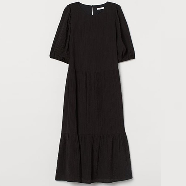 Black Linen Blend Puff Sleeve Midi Dress from Topshop