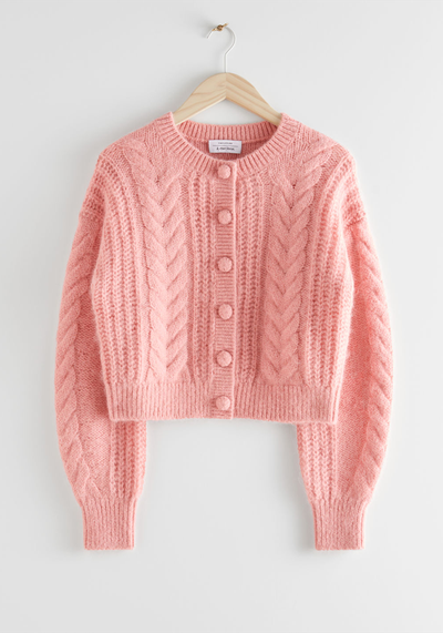 Cropped Cable Knit Cardigan