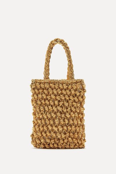 Metallic Woven Mini Tote Bag from Zara