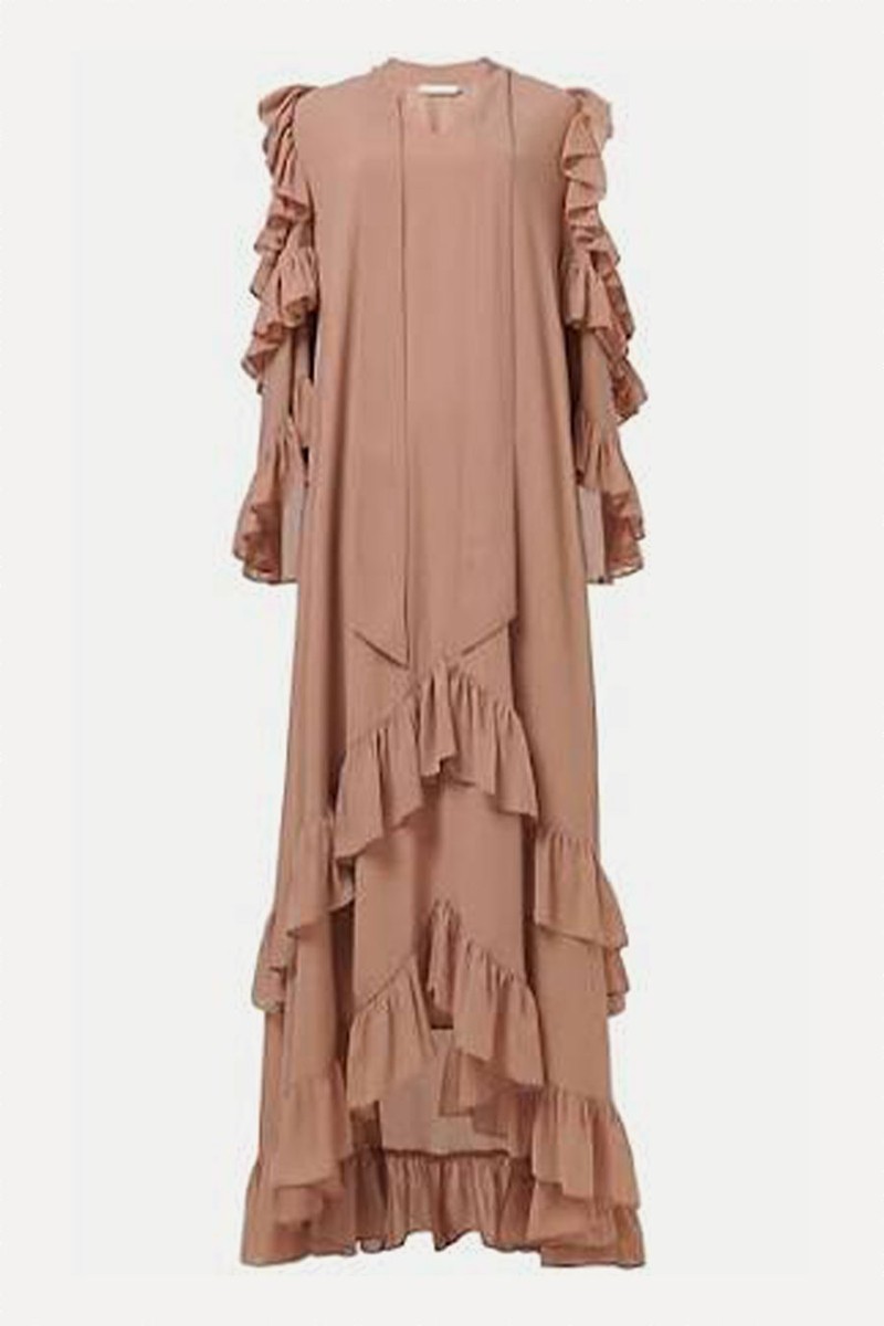 Cut-Out Shoulder Ruffle Woven Maxi Dress from Leem