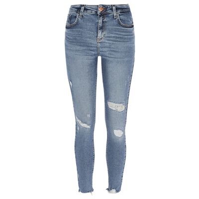 Mid Blue Amelie Super Skinny Ripped Jeans