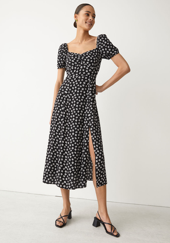 Flowy Puff Sleeve Midi Dress