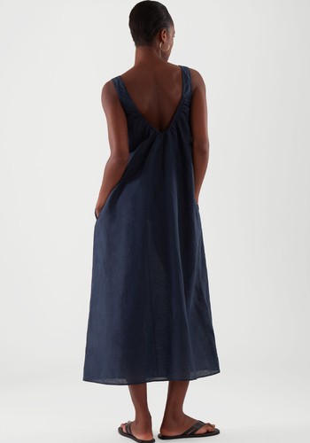 Low Cut Back Linen Dress