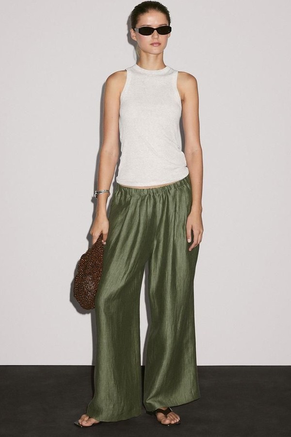 Straight Fit Flowing Linen Blend Trousers