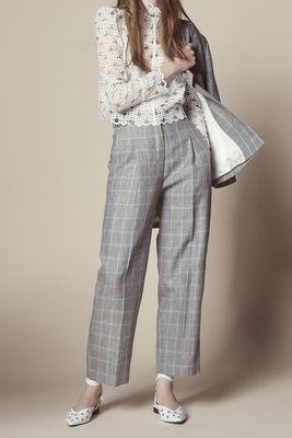 Checked Linen-Blend Trousers from Sandro
