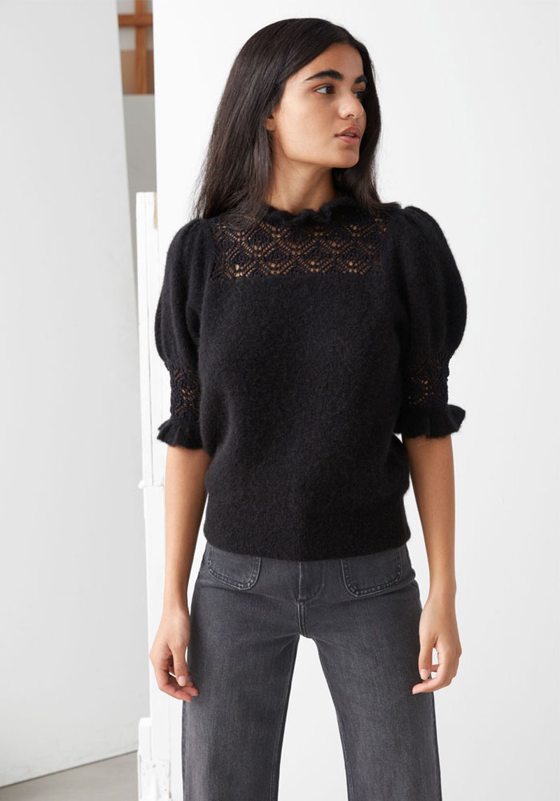 Ruffled Puff Sleeve Knit Top