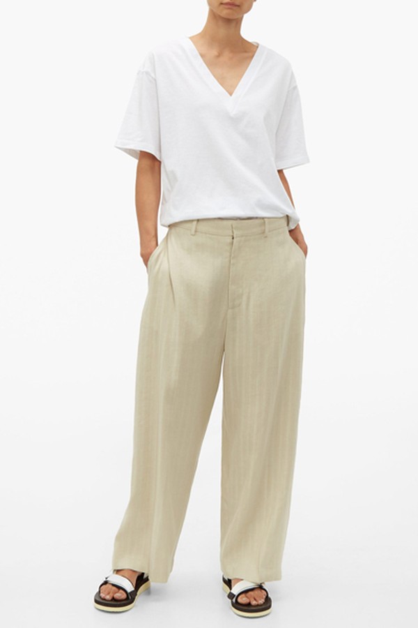 Wide-Leg Slubby Linen-Blend Trousers from Raey