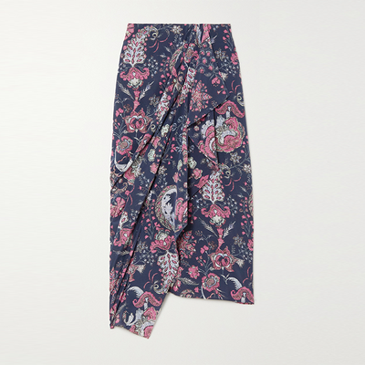 Bree Draped Printed Silk-Blend Crepe De Chine Midi Skirt from Isabel Marant