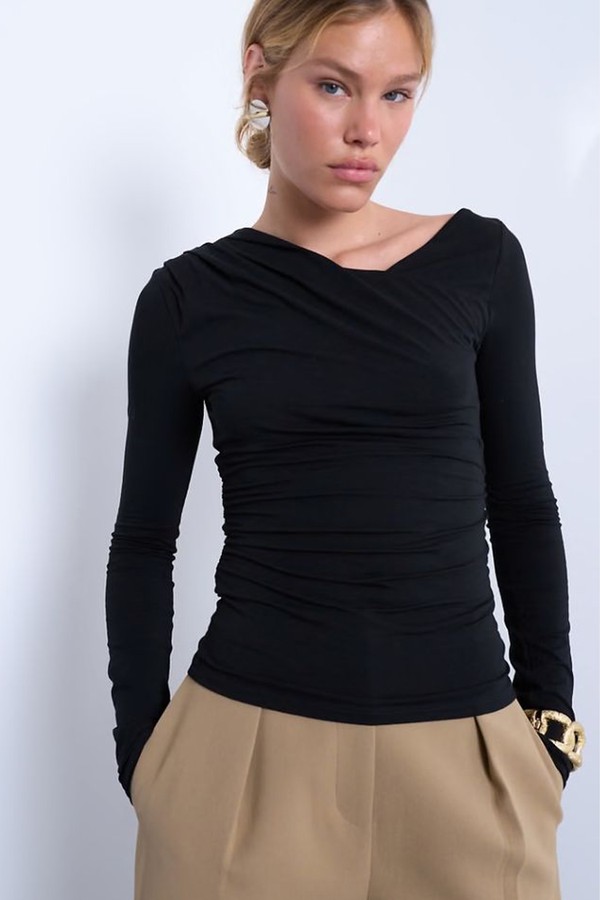 Asymmetric Slash Neck Long Sleeve Top