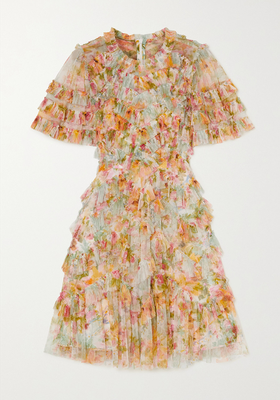 Sunset Garden Ruffled Floral-Print Tulle Mini Dress from Needle & Thread