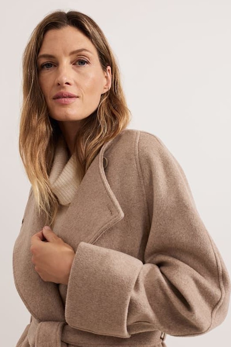 Aoife Collarless Wool Wrap Midi Coat