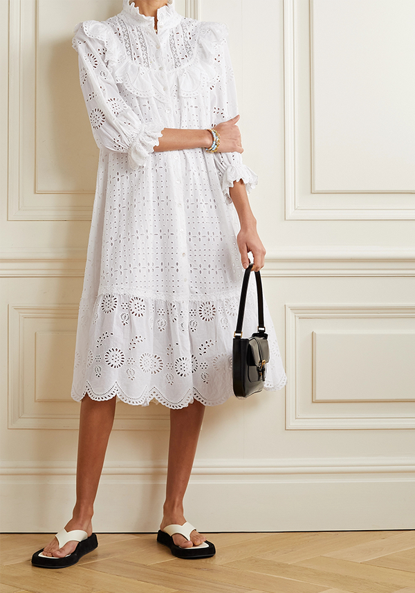 Crochet-Trimmed Scalloped  Broderie Anglaise Shirt Dress from LoveShackFancy