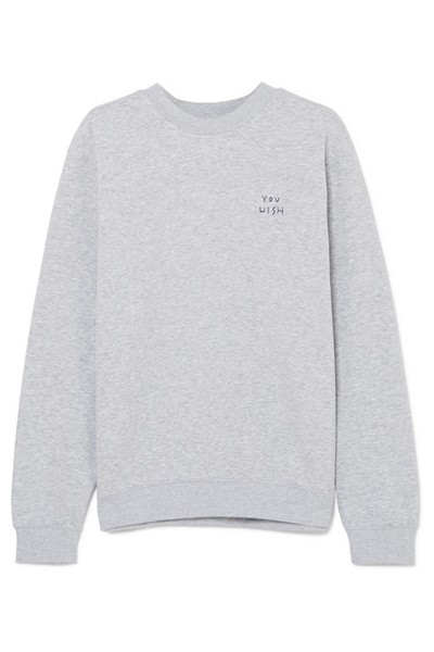 You Wish Embroidered Cotton-Bend Jersey Sweatshirt from Yeah Right NYC