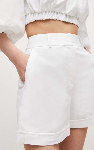 Tailored Linen Blend High Waist Shorts