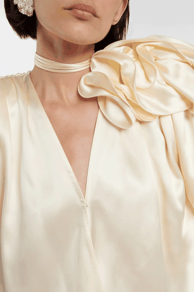 Flower Embellished Tie Neck Silk Blouse from Magda Butrym