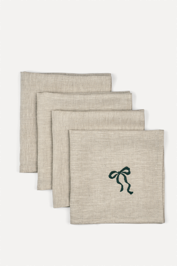 Set Of 4 Yuletide Bow Embroidered Napkins from Neptune 