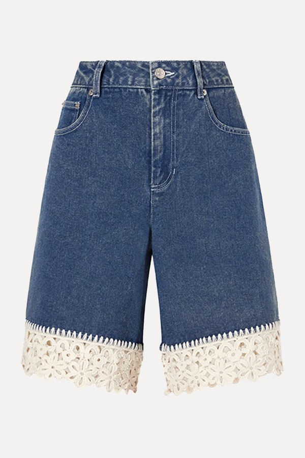 Stasia Crochet-Knit Denim Shorts from Sea